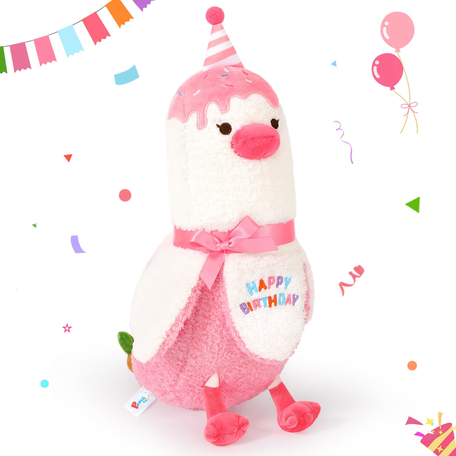 Peach Cat Banana Duck Plush Pillow Wear Birthday Party Hat Bow Stuffed Animals Cute Plushies Toy Gifts For Kids Pink 12'